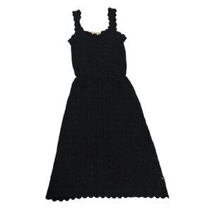 Jessica Simpson Black Crochet Knit Midi Dress Scallop Trim  With Belt XS, NWT.